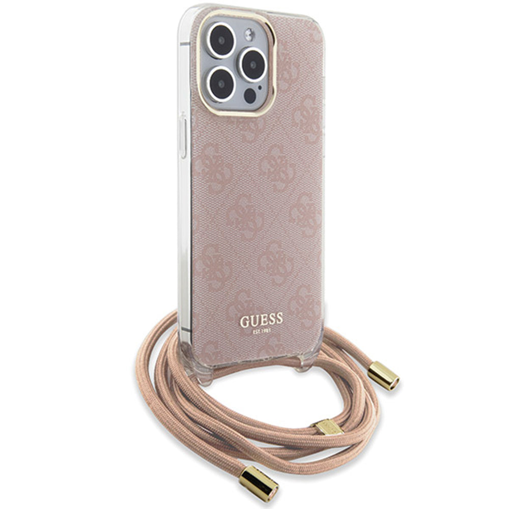 Puzdro pre Apple iPhone 15 Pro Max, Guess, Crossbody Cord 4G Print, Ružové
