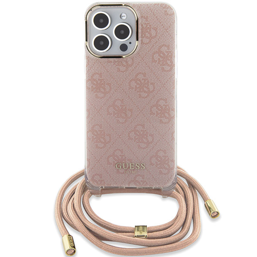 Puzdro pre Apple iPhone 15 Pro Max, Guess, Crossbody Cord 4G Print, Ružové