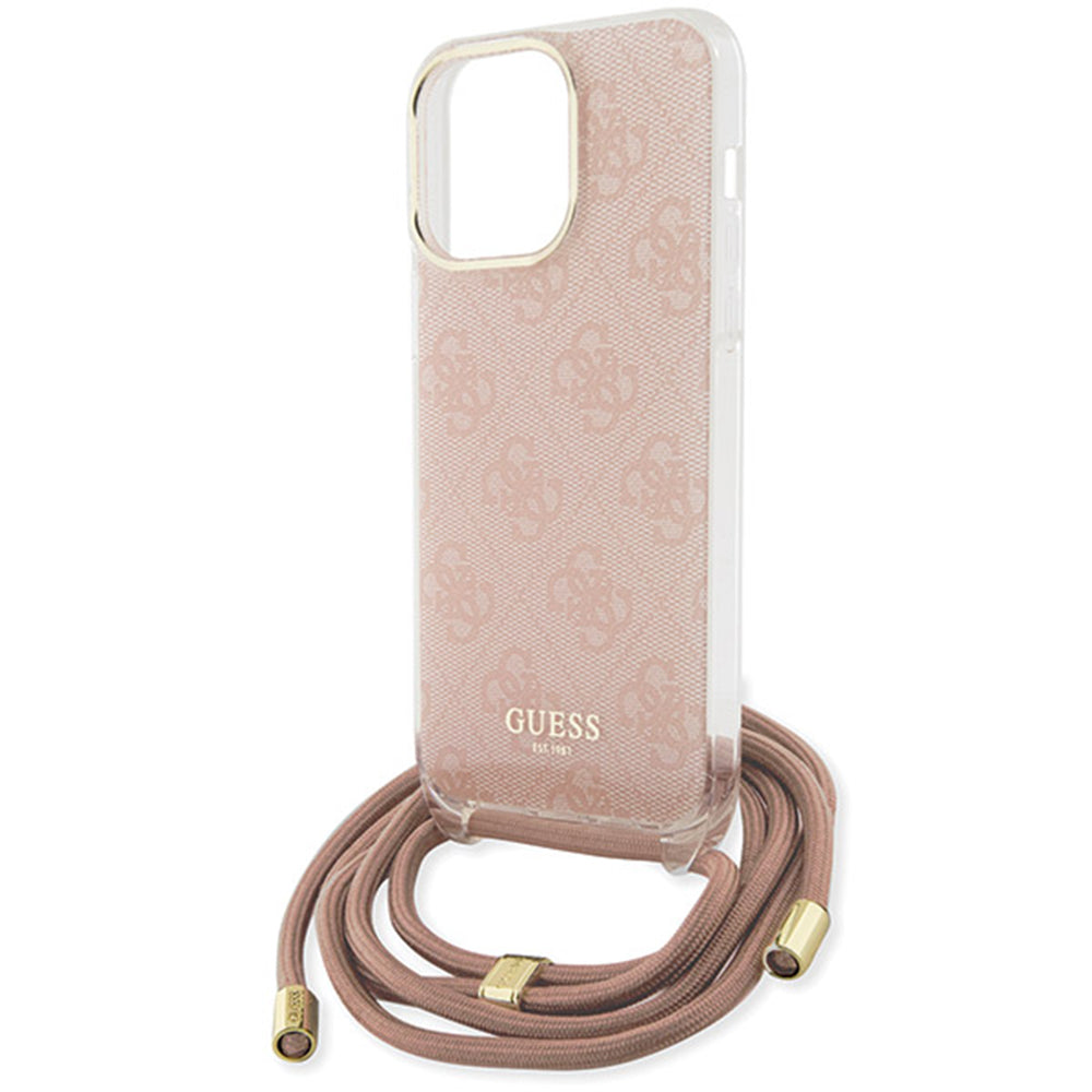 Puzdro pre Apple iPhone 15 Pro Max, Guess, Crossbody Cord 4G Print, Ružové