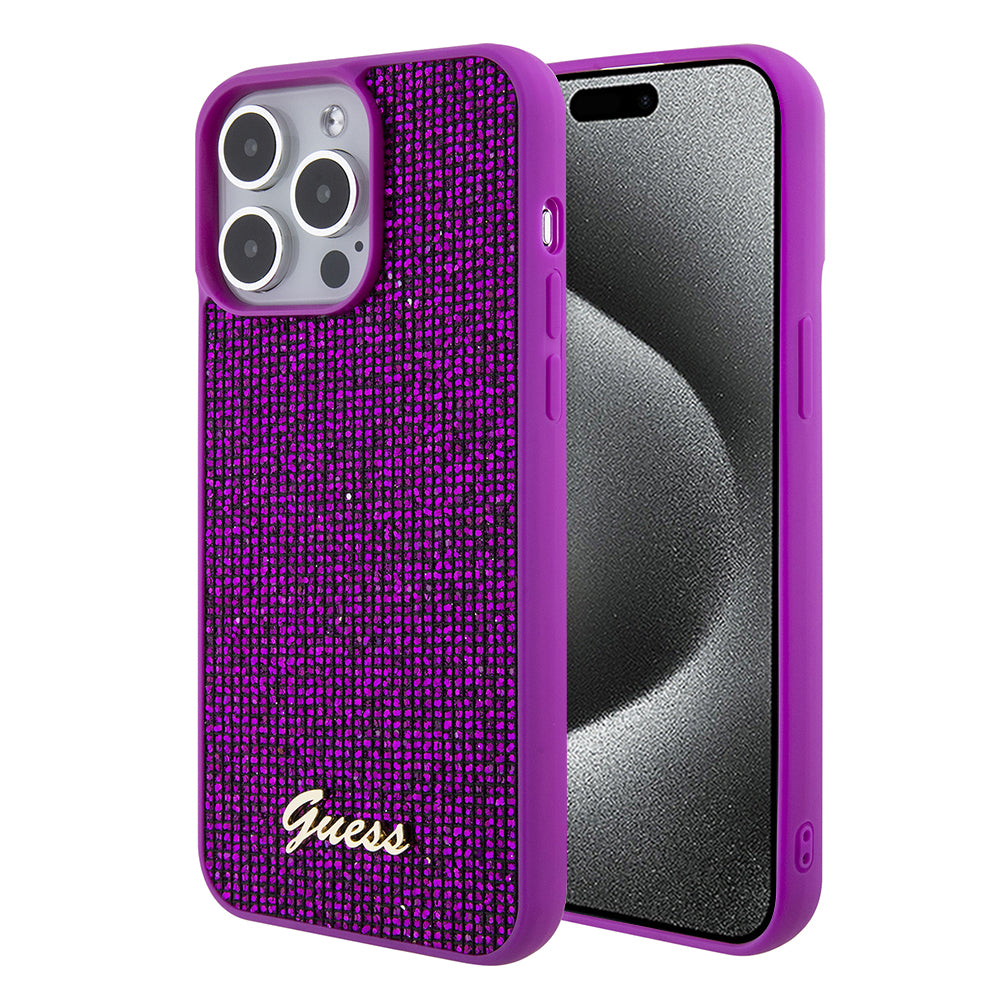 Puzdro pre Apple iPhone 15 Pro Max, Guess, Disco Metal Script, Fucsia