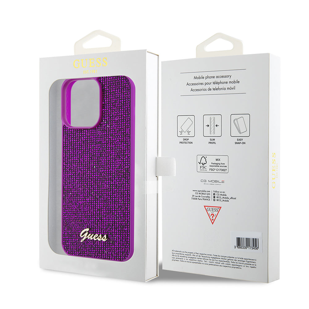 Puzdro pre Apple iPhone 15 Pro Max, Guess, Disco Metal Script, Fucsia