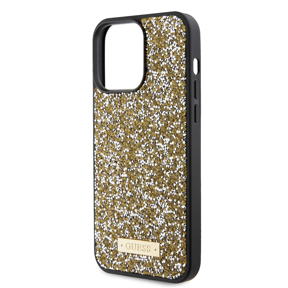 Puzdro pre Apple iPhone 15 Pro Max, Guess, Rhinestone Metal Logo, Žltá