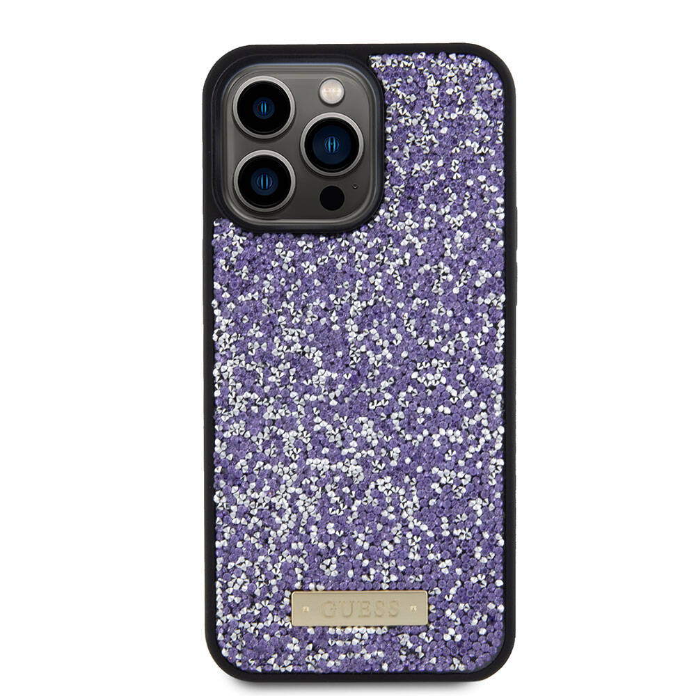 Puzdro pre Apple iPhone 15 Pro, Guess, Rhinestone Metal Logo, Fialové