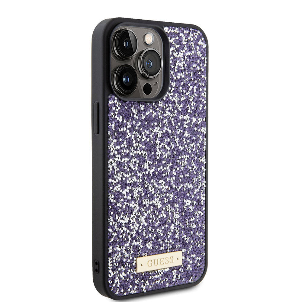 Puzdro pre Apple iPhone 15 Pro, Guess, Rhinestone Metal Logo, Fialové