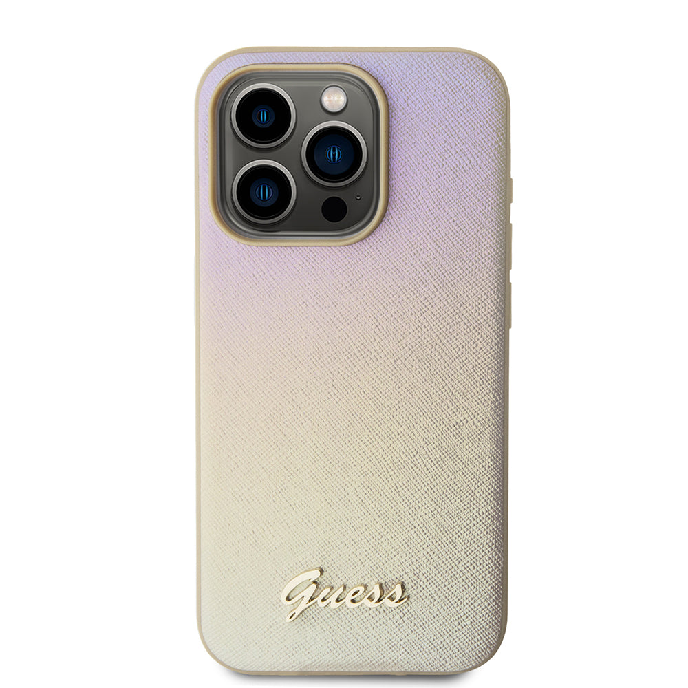 Puzdro pre Apple iPhone 15 Pro Max, Guess, Saffiano Iridescent Script, Zlaté