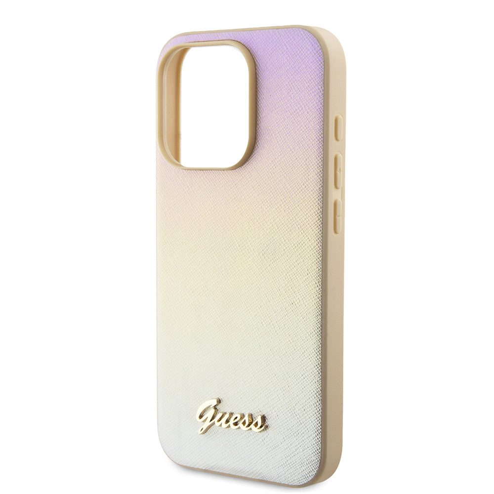 Puzdro pre Apple iPhone 15 Pro Max, Guess, Saffiano Iridescent Script, Zlaté