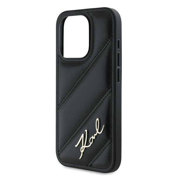 Puzdro pre Apple iPhone 15 Pro Max, Karl Lagerfeld, Diagonal Quilted Script, Čierne