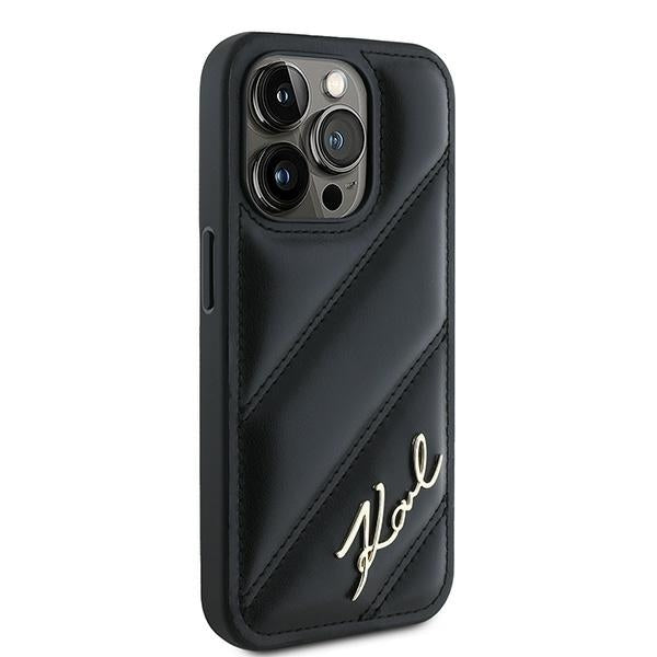 Puzdro pre Apple iPhone 15 Pro Max, Karl Lagerfeld, Diagonal Quilted Script, Čierne