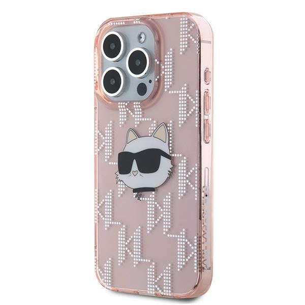 Puzdro pre Apple iPhone 15 Pro Max, Karl Lagerfeld, IML Luxury Monogram Choupette's Head, Ružová