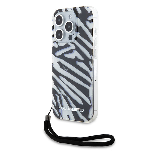 Puzdro pre Apple iPhone 15 Pro Max, Karl Lagerfeld, IML Luxury Zebra Pattern with Strap, Čierne