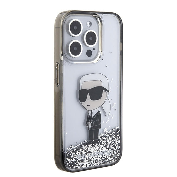 Puzdro pre Apple iPhone 15 Pro Max, Karl Lagerfeld, Liquid Glitter Ikonik Karl, Transparentné