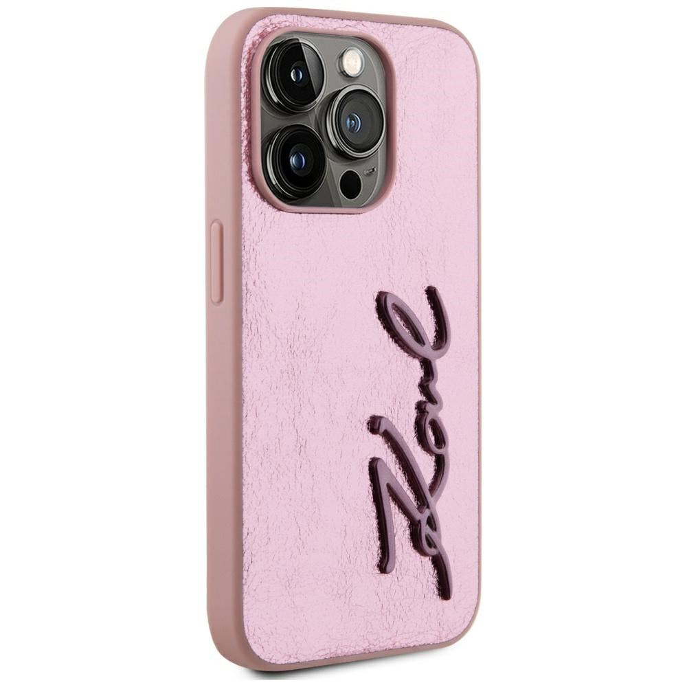 Puzdro pre Apple iPhone 15 Pro Max, Karl Lagerfeld, Metal Signature, Ružová