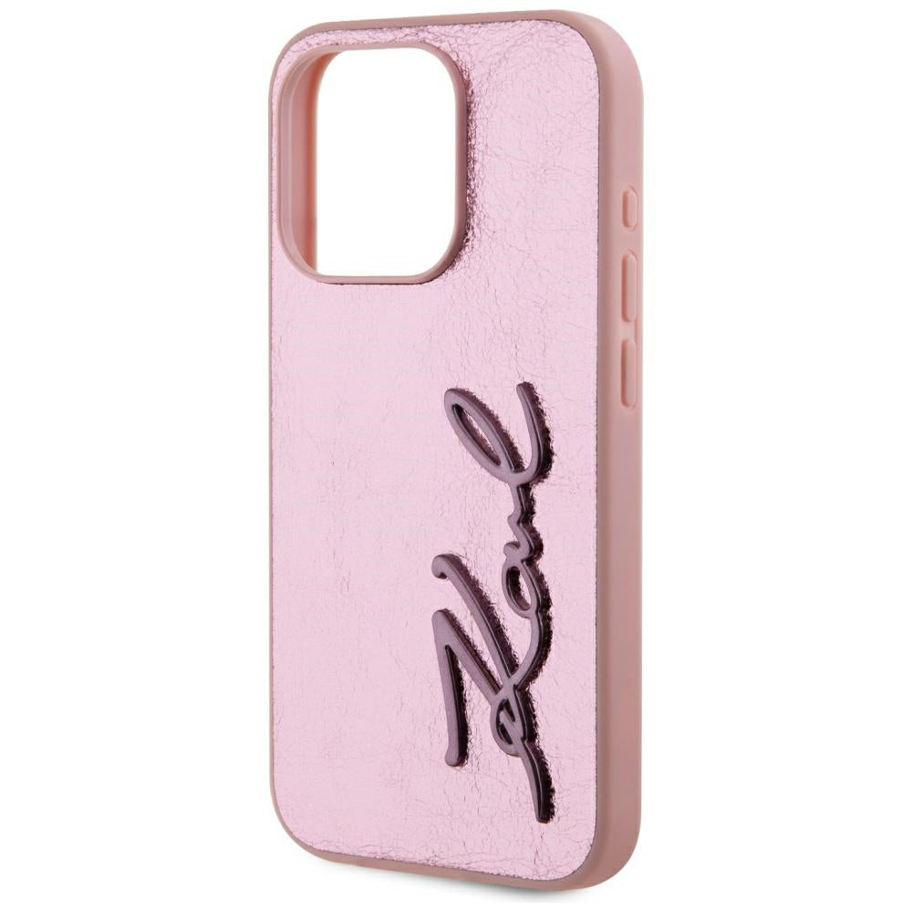 Puzdro pre Apple iPhone 15 Pro Max, Karl Lagerfeld, Metal Signature, Ružová