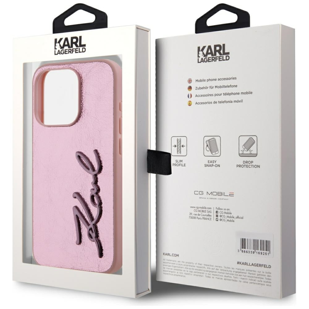 Puzdro pre Apple iPhone 15 Pro Max, Karl Lagerfeld, Metal Signature, Ružová