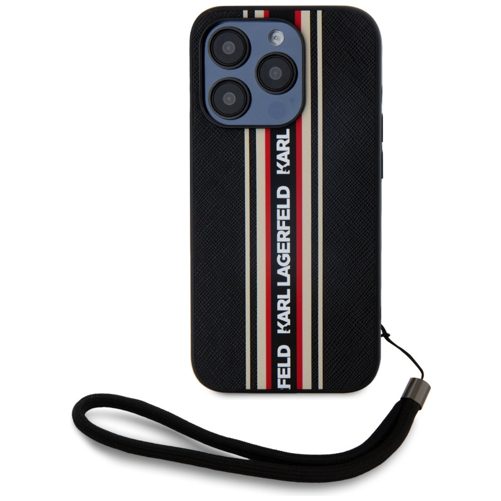 Puzdro pre Apple iPhone 15 Pro Max, Karl Lagerfeld, Saffiano Athleisure Stripes with Strap, Rosie