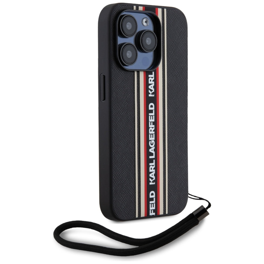 Puzdro pre Apple iPhone 15 Pro Max, Karl Lagerfeld, Saffiano Athleisure Stripes with Strap, Rosie