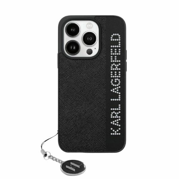 Puzdro pre Apple iPhone 15 Pro Max, Karl Lagerfeld, Saffiano Rhinestones & Charm, Čierne