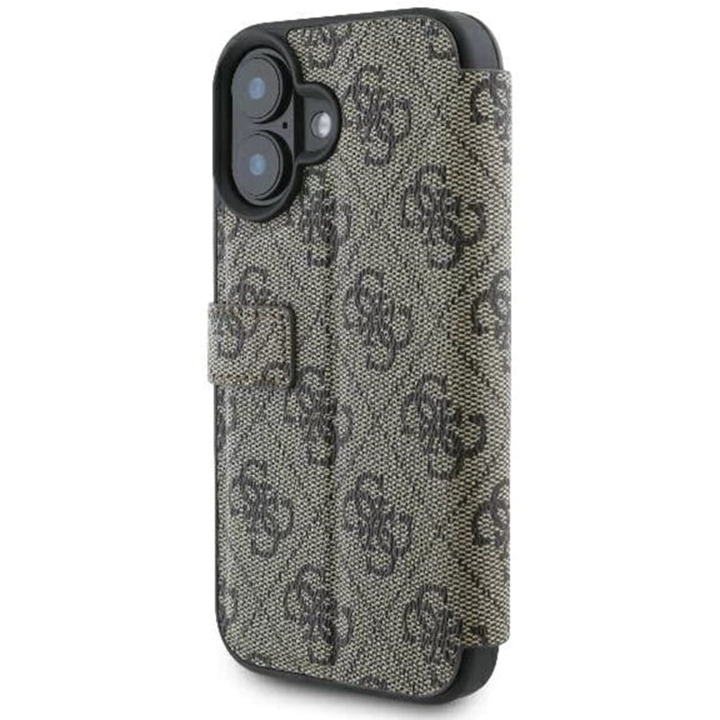 Puzdro pre Apple iPhone 16, Guess, 4G Book, Hnedé