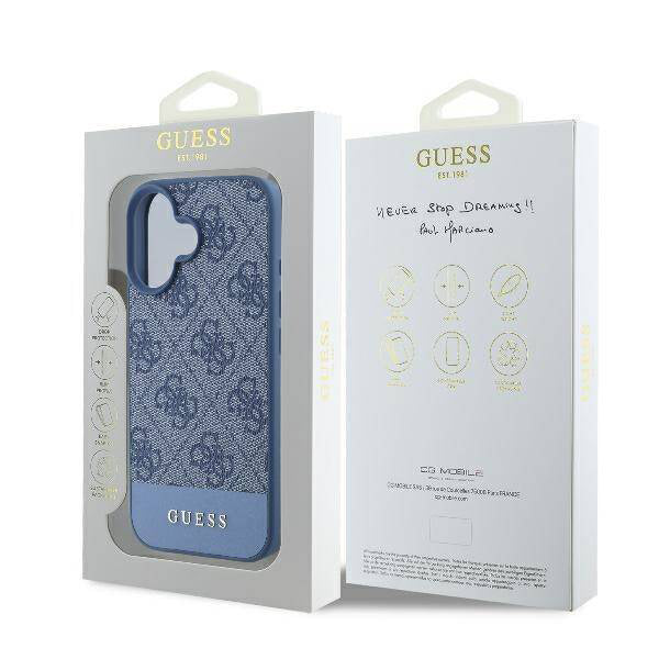 Puzdro pre Apple iPhone 16, Guess, 4G Bottom Stripe, Modrá