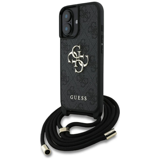 Puzdro pre Apple iPhone 16, Guess, 4G CBDY Big Logo with Cord Strap, Čierne