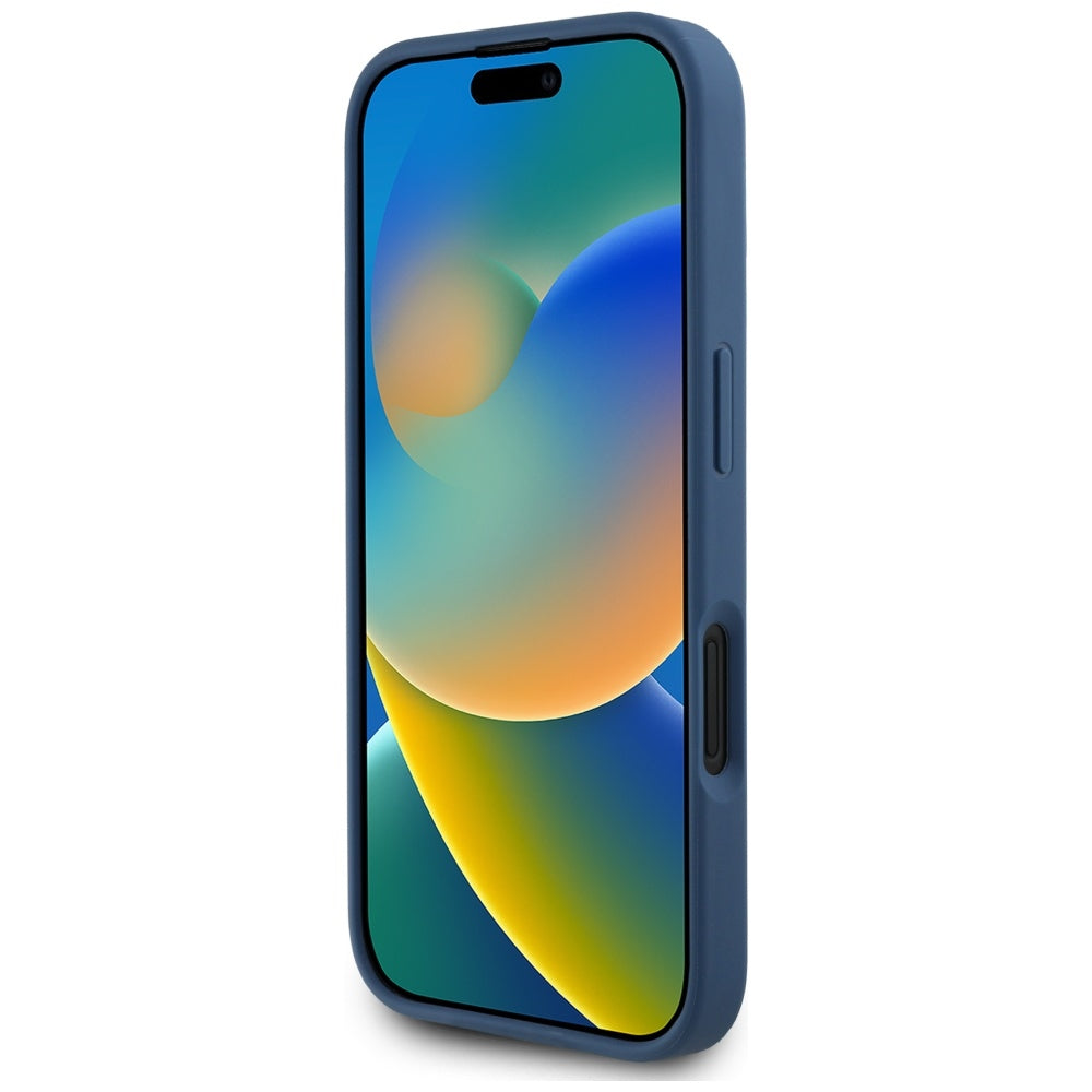 Puzdro pre Apple iPhone 16, Guess, 4G Grained Roses Big Logo, Modrá