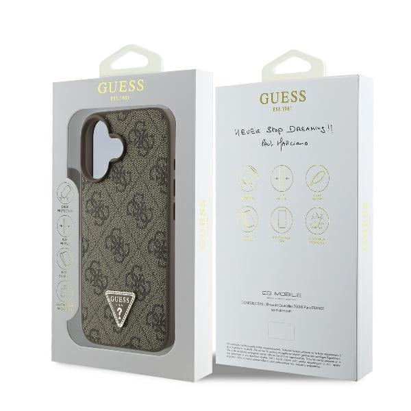 Puzdro pre Apple iPhone 16, Guess, 4G Triangle Strass, Hnedé