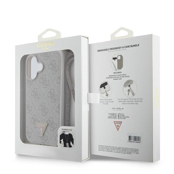 Puzdro pre Apple iPhone 16, Guess, Crossbody 4G Triangle Strass, Modrá