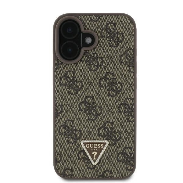 Puzdro pre Apple iPhone 16, Guess, Crossbody 4G Triangle Strass, Hnedé
