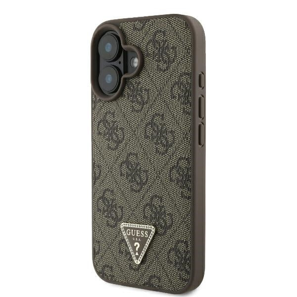 Puzdro pre Apple iPhone 16, Guess, Crossbody 4G Triangle Strass, Hnedé