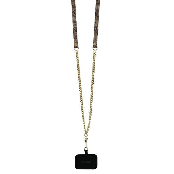 Puzdro pre Apple iPhone 16, Guess, Crossbody 4G Triangle Strass, Hnedé