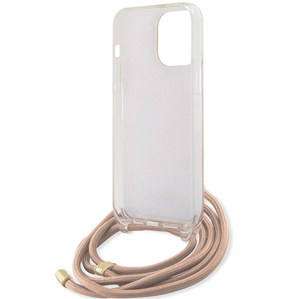 Puzdro pre Apple iPhone 16, Guess, Crossbody Cord 4G Print, Ružové