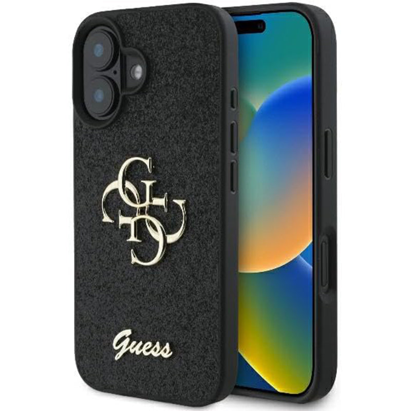 Puzdro pre Apple iPhone 16, Guess, Fixed Glitter Big 4G, Čierne