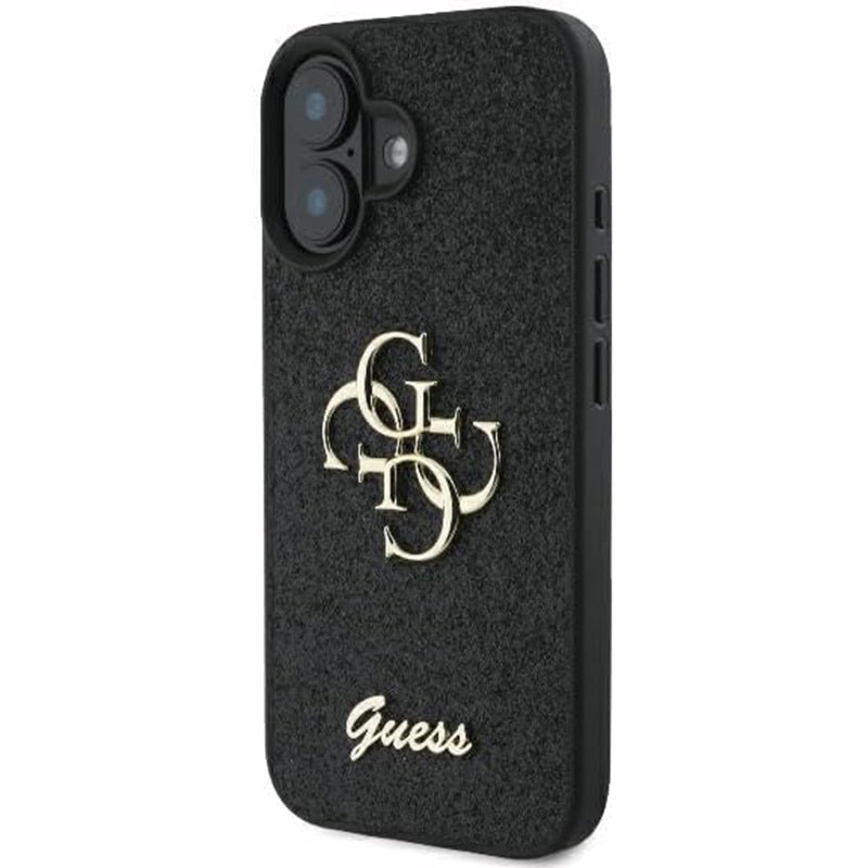 Puzdro pre Apple iPhone 16, Guess, Fixed Glitter Big 4G, Čierne