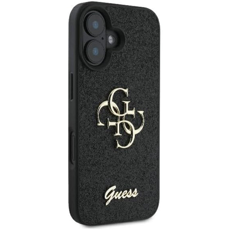 Puzdro pre Apple iPhone 16, Guess, Fixed Glitter Big 4G, Čierne