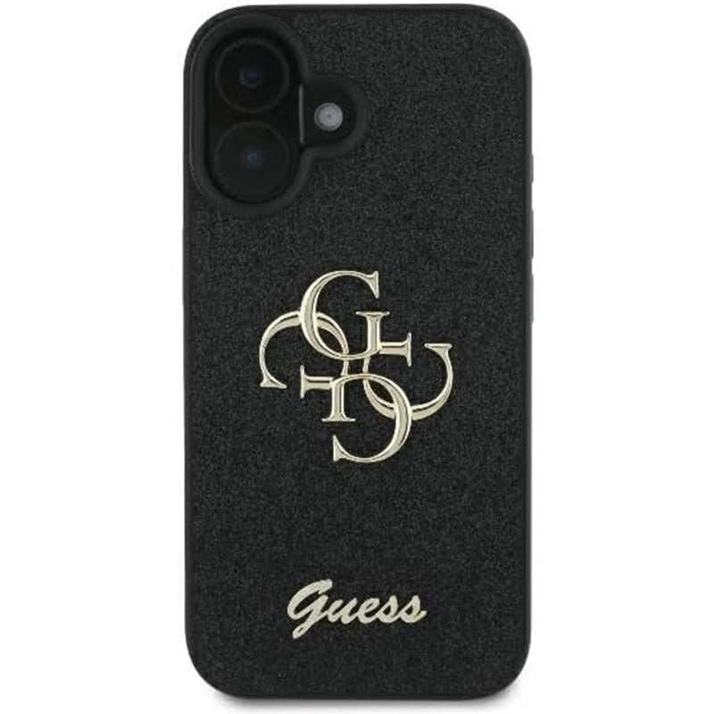 Puzdro pre Apple iPhone 16, Guess, Fixed Glitter Big 4G, Čierne