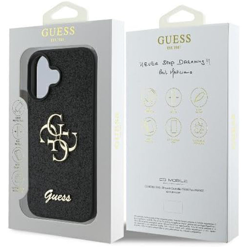 Puzdro pre Apple iPhone 16, Guess, Fixed Glitter Big 4G, Čierne