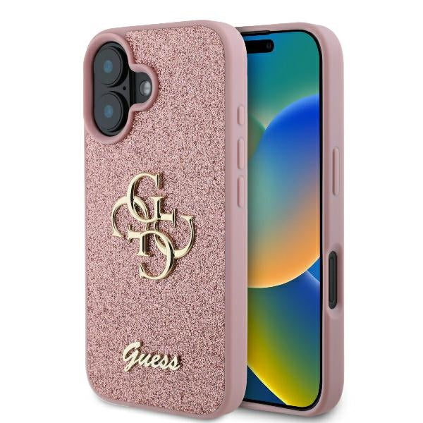 Puzdro pre Apple iPhone 16, Guess, Fixed Glitter Big 4G, Ružové