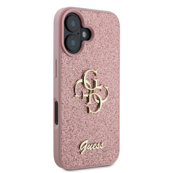 Puzdro pre Apple iPhone 16, Guess, Fixed Glitter Big 4G, Ružové