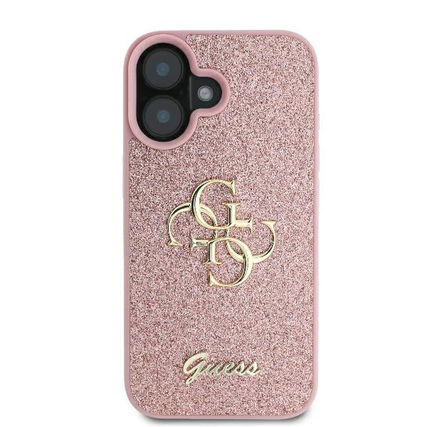 Puzdro pre Apple iPhone 16, Guess, Fixed Glitter Big 4G, Ružové