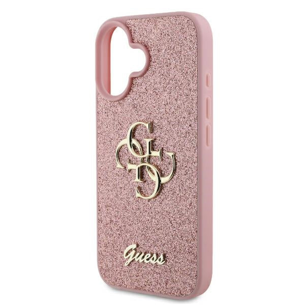 Puzdro pre Apple iPhone 16, Guess, Fixed Glitter Big 4G, Ružové
