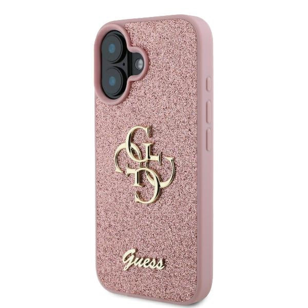 Puzdro pre Apple iPhone 16, Guess, Fixed Glitter Big 4G, Ružové
