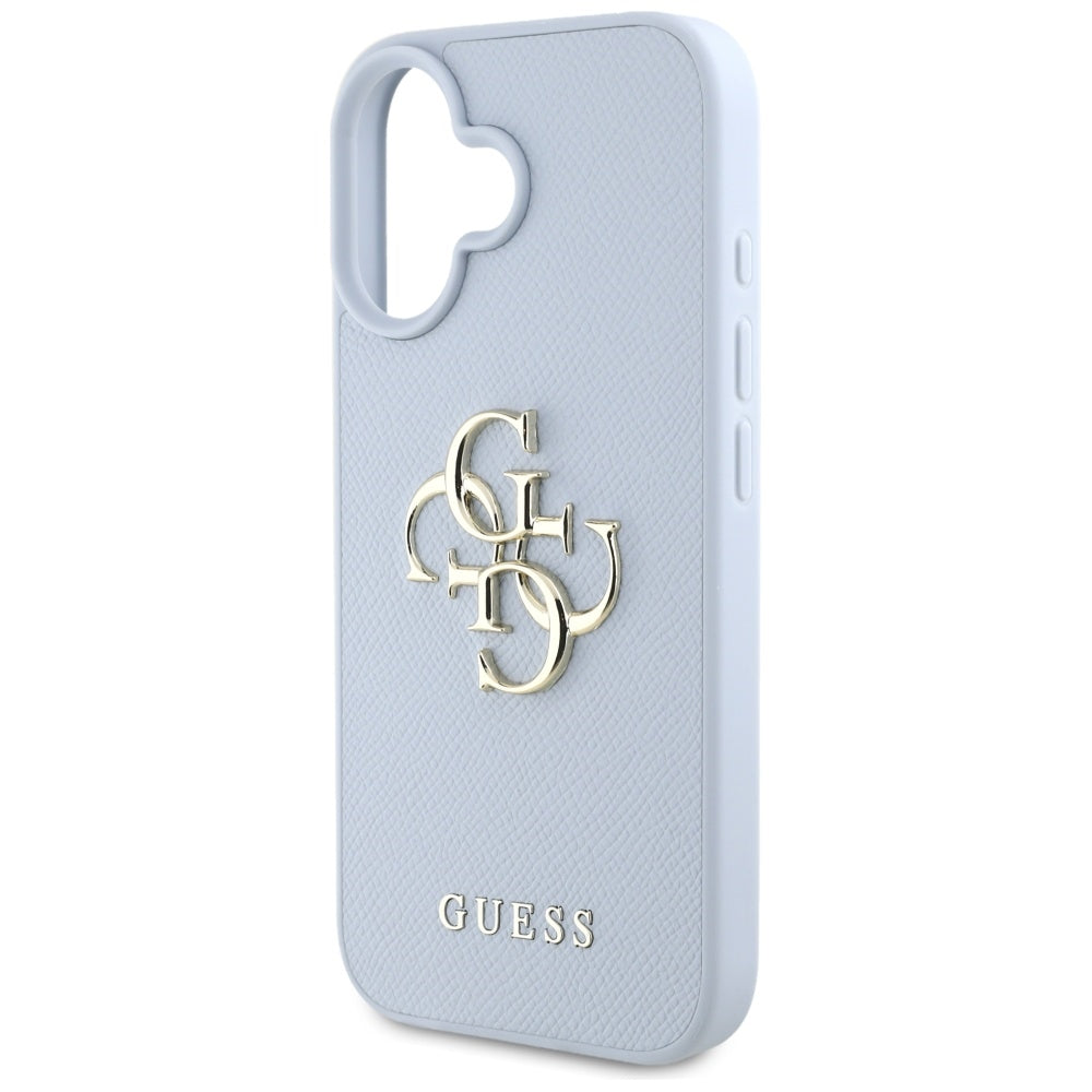 Puzdro pre Apple iPhone 16, Guess, Grained Big 4G Logo Small Classic Logo, Modrá