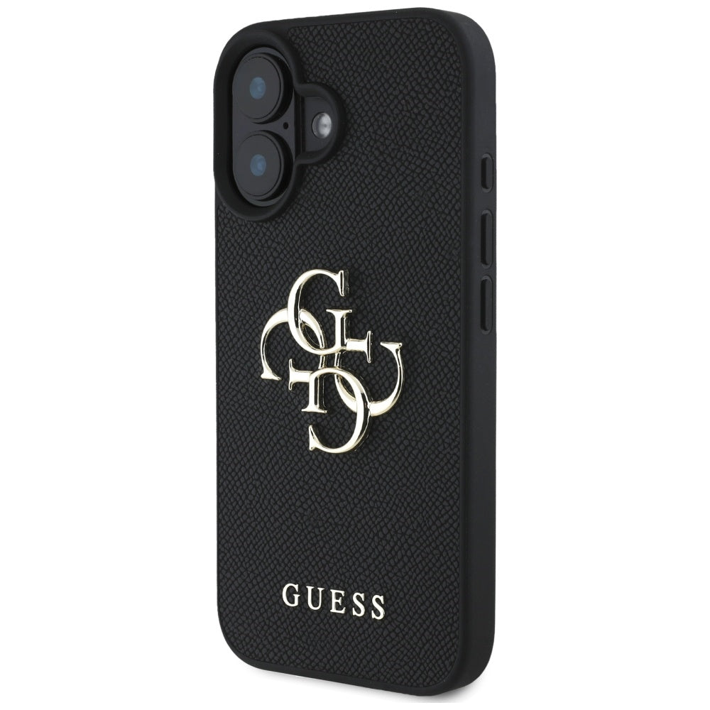 Puzdro pre Apple iPhone 16, Guess, Grained Big 4G Logo Small Classic Logo, Čierne