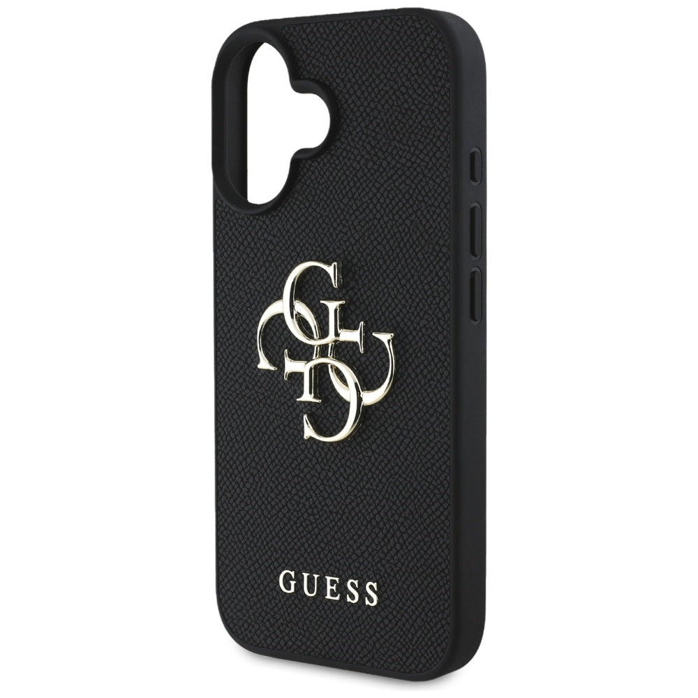 Puzdro pre Apple iPhone 16, Guess, Grained Big 4G Logo Small Classic Logo, Čierne