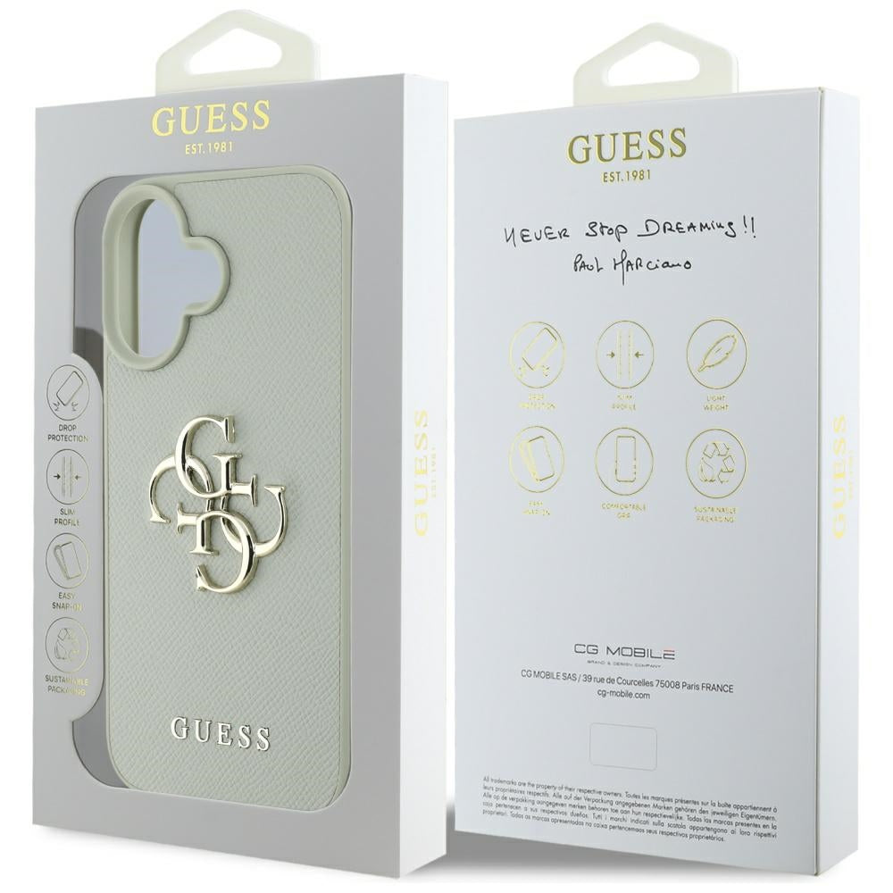 Puzdro pre Apple iPhone 16, Guess, Grained Big 4G Logo Small Classic Logo, Zelené
