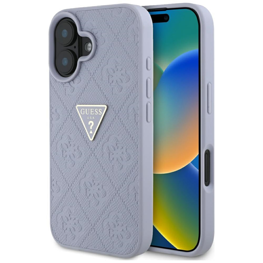 Puzdro pre Apple iPhone 16, Guess, Hot Stamp 4G Pattern Triangle Logo, Svetlofialové