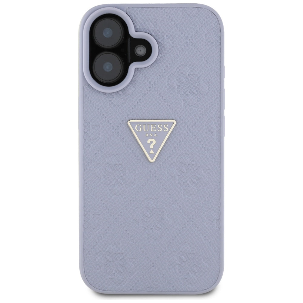 Puzdro pre Apple iPhone 16, Guess, Hot Stamp 4G Pattern Triangle Logo, Svetlofialové
