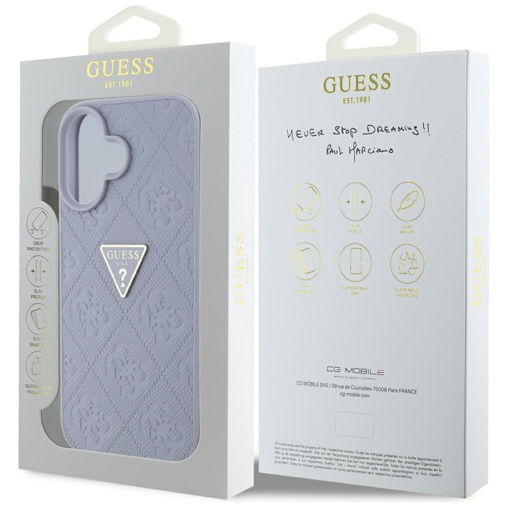 Puzdro pre Apple iPhone 16, Guess, Hot Stamp 4G Pattern Triangle Logo, Svetlofialové