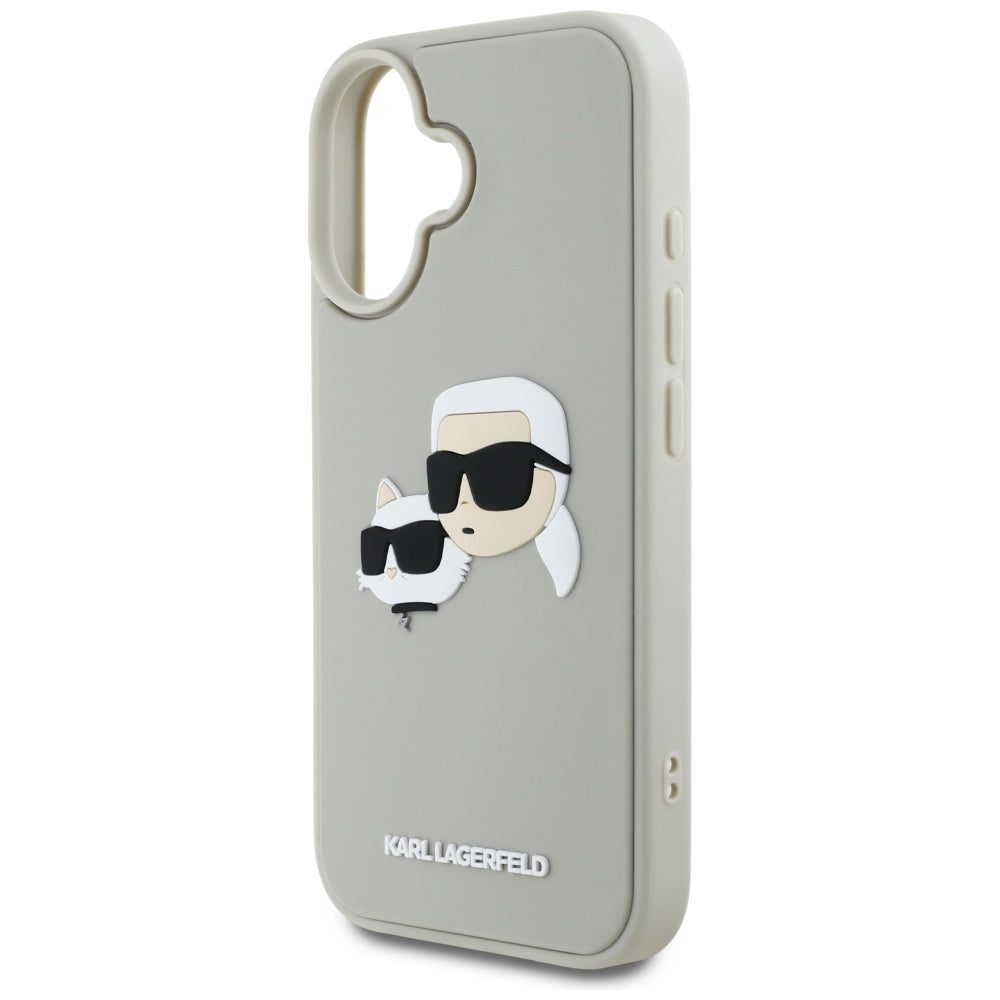 Puzdro pre Apple iPhone 16, Karl Lagerfeld, 3D Rubber Karl & Choupette, Béžová