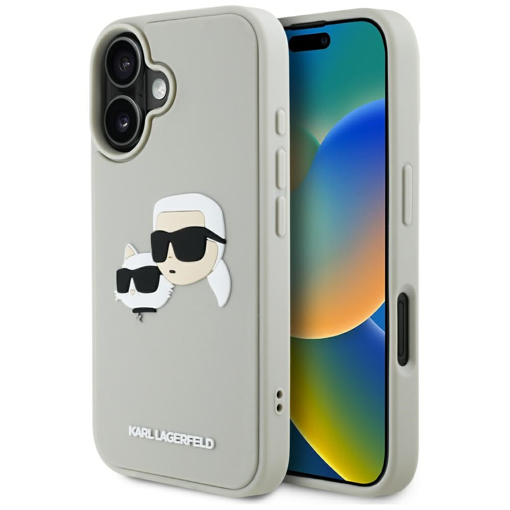 Puzdro pre Apple iPhone 16, Karl Lagerfeld, 3D Rubber Karl & Choupette, Béžová